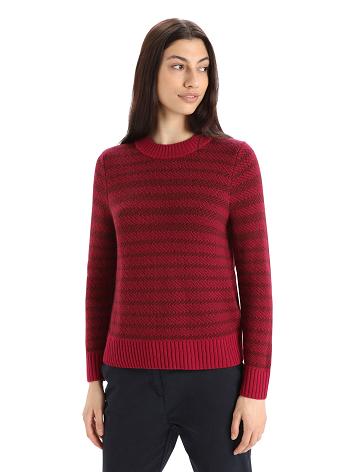 Women's Icebreaker Merino Waypoint Crewe Sweaters Cherry / Espresso | CA 1322ZUTG